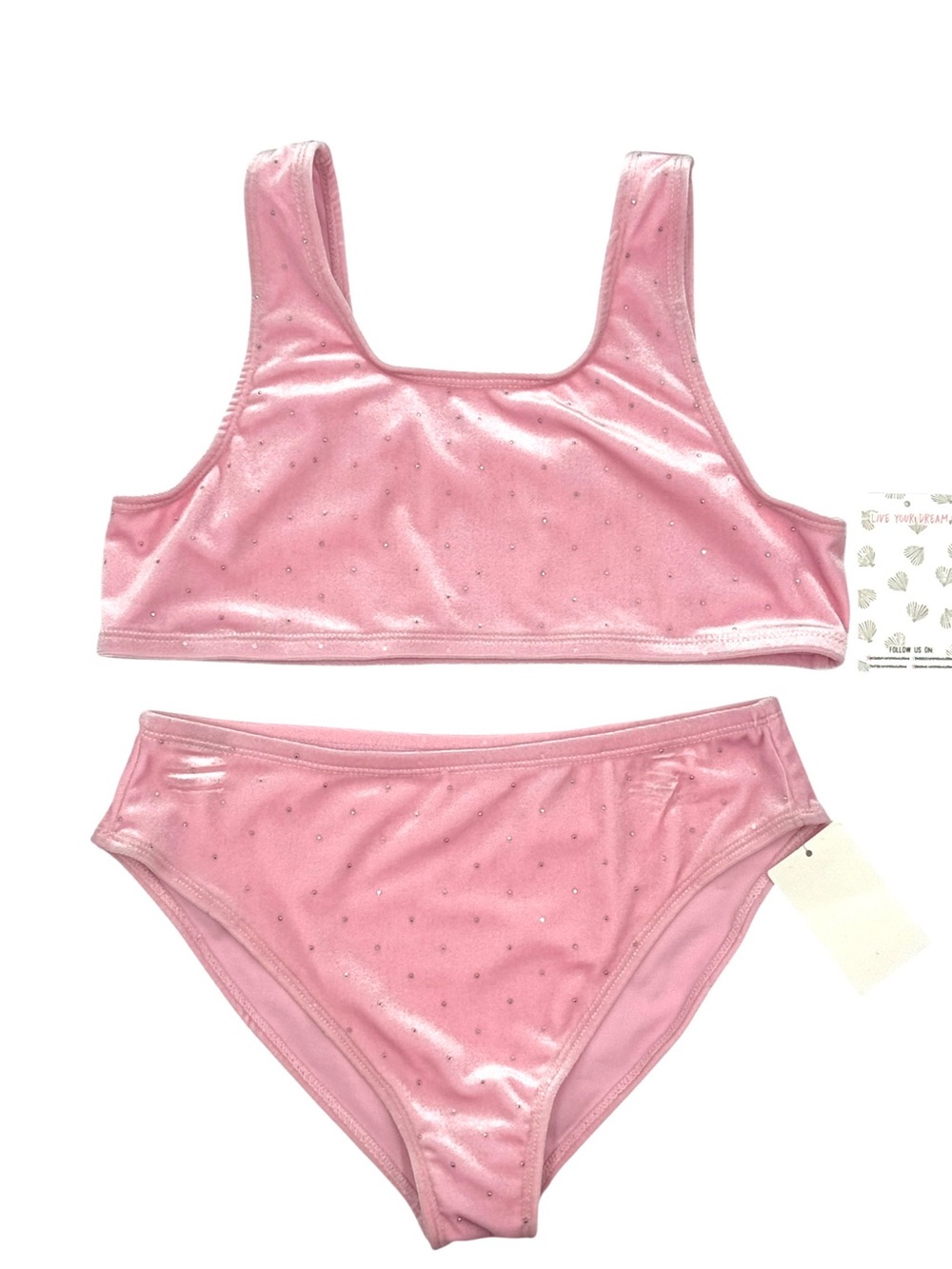 NWT Miken Swim Kids Velour Rhinestone 2-Piece Bikini Set Size 14